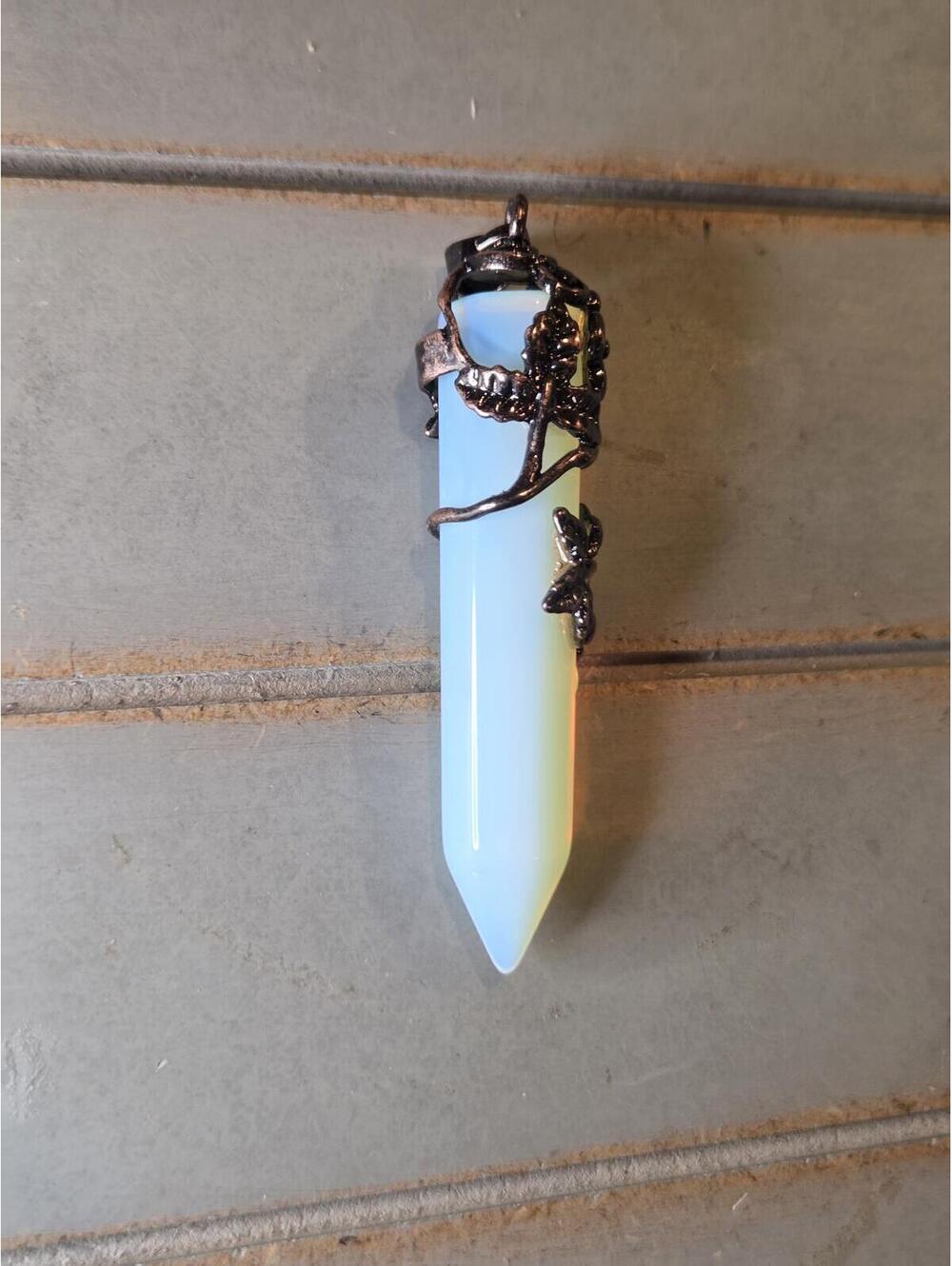 Opalite Point Pendant with Black Floral Vine Setting
